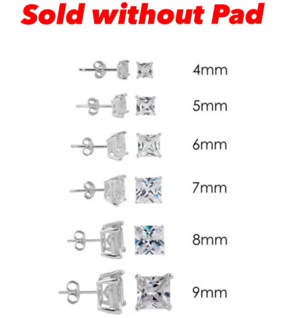 Sterling Silver Rhodium Plated Square Basket Clear CZ Stud Earring(Sold without Pad)