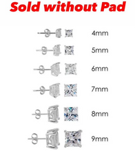 Load image into Gallery viewer, Sterling Silver Rhodium Plated Square Basket Clear CZ Stud Earring(Sold without Pad)