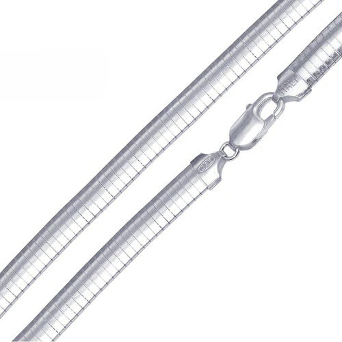 Sterling Silver Italian Solid Flat Omega Chain 6MM Luxurious Nickel Free Necklace with Lobster Claw Clasp Closure