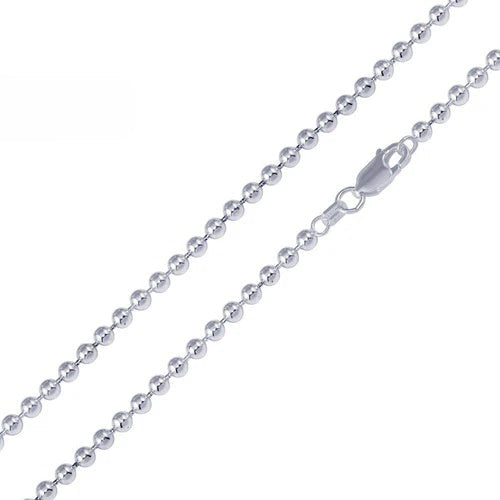Sterling Silver Italian Bead 400-4mm Chain with Lobster Clasp Closure