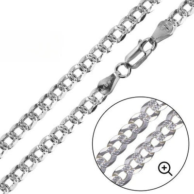 Sterling Silver Flat Pave Curb Chain 250-11MM with Lobster Clasp