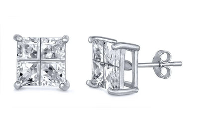 Sterling Silver Square Invisible Casting Stud Earrings
