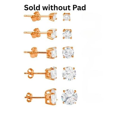 Sterling Silver Rose Gold Plated Round Basket Clear CZ Stud Earring