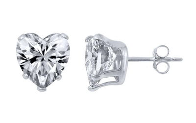 Sterling Silver Stamping Heart Clear CZ Earrings