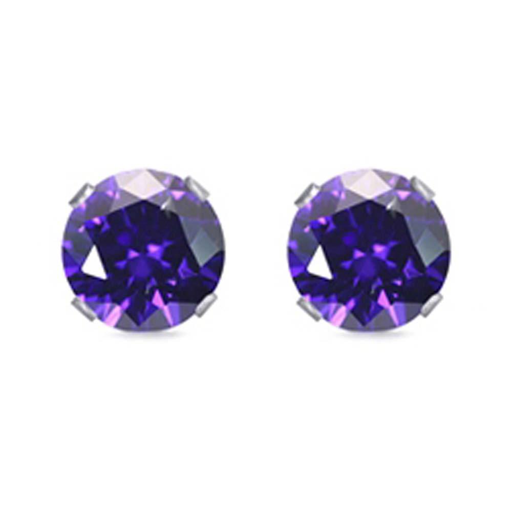 Sterling Silver Rhodium Plated Round Cut Stud Earring Set on Basket Prong Setting with Friction Back Post 5mm