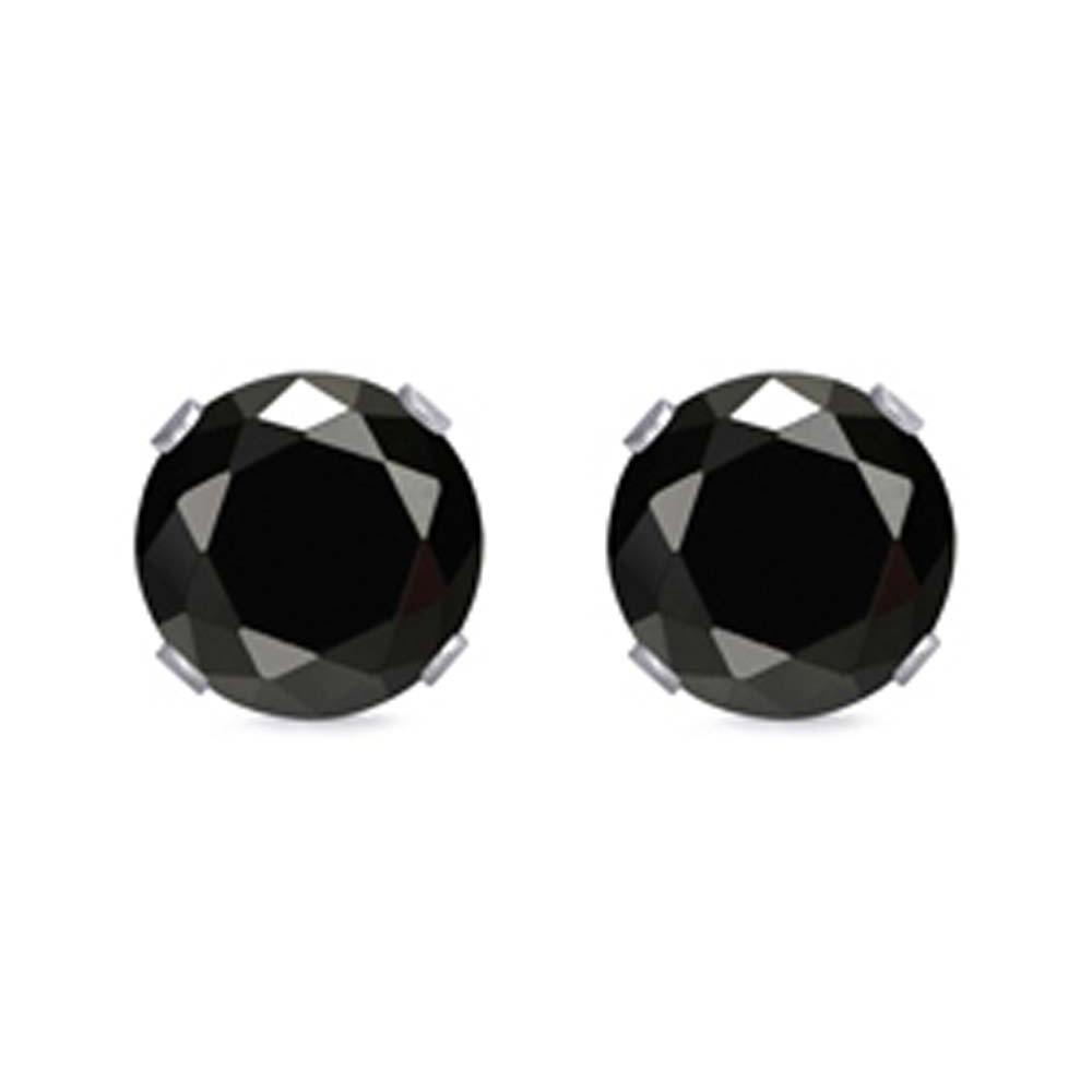 Sterling Silver Rhodium Plated Round Cut Stud Earring Set on Basket Prong Setting with Friction Back Post 5mm