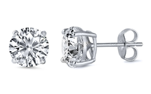 Load image into Gallery viewer, Sterling Silver Rhodium Plated Round Cut Stud Earring Set on Basket Prong Setting with Friction Back Post 4mm