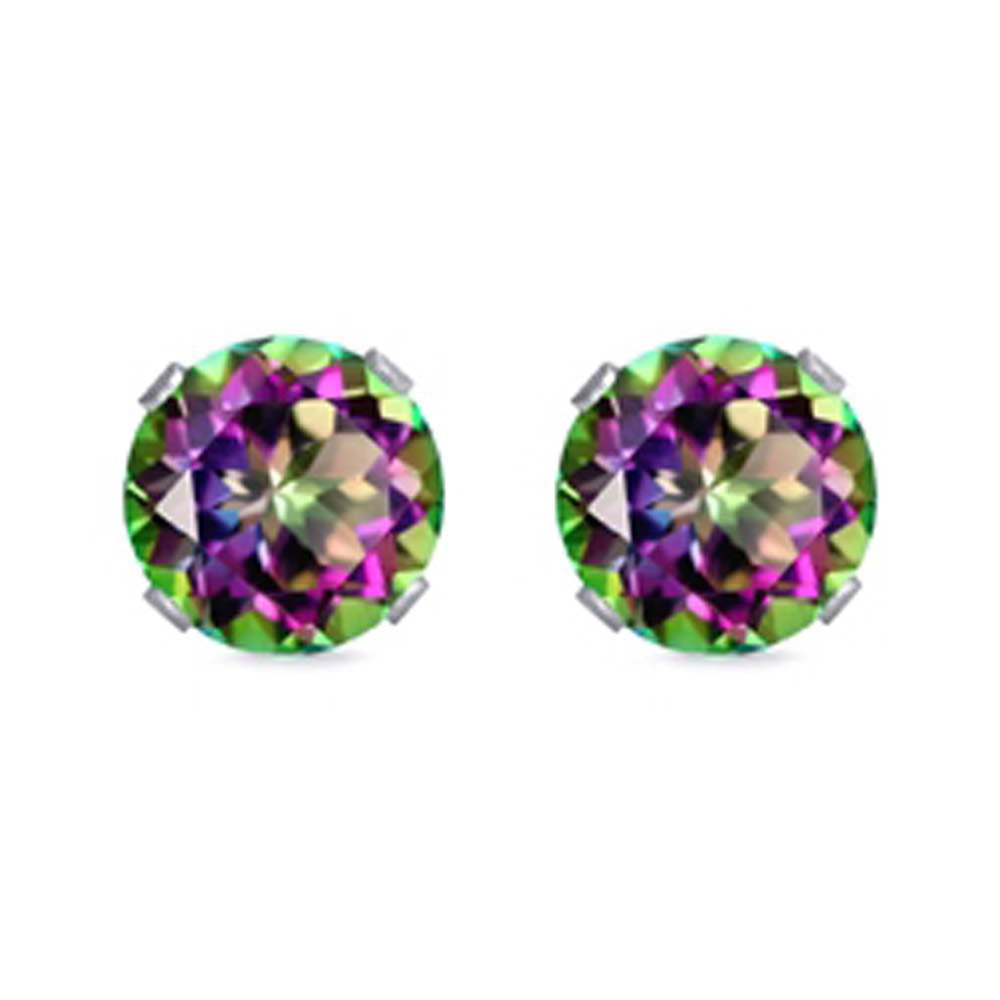 Sterling Silver Rhodium Plated Round Cut Stud Earring Set on Basket Prong Setting with Friction Back Post 6mm