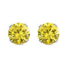 Load image into Gallery viewer, Sterling Silver Rhodium Plated Round Cut Stud Earring Set on Basket Prong Setting with Friction Back Post 8mm