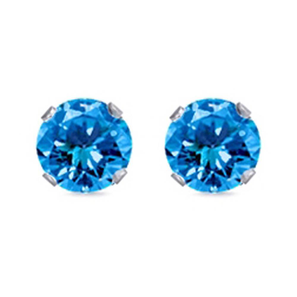Sterling Silver Rhodium Plated Round Cut Stud Earring Set on Basket Prong Setting with Friction Back Post 8mm