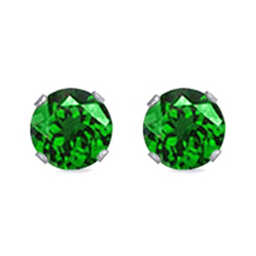 Sterling Silver Rhodium Plated Round Cut Stud Earring Set on Basket Prong Setting with Friction Back Post 6mm