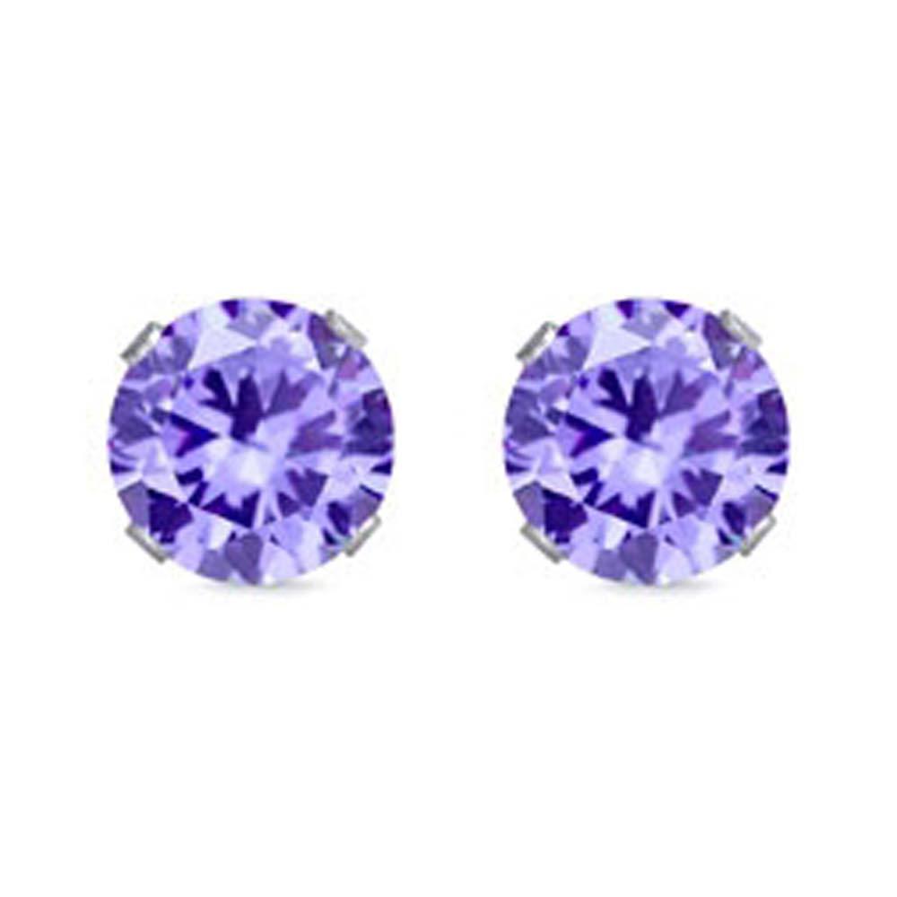 Sterling Silver Rhodium Plated Round Cut Stud Earring Set on Basket Prong Setting with Friction Back Post 5mm