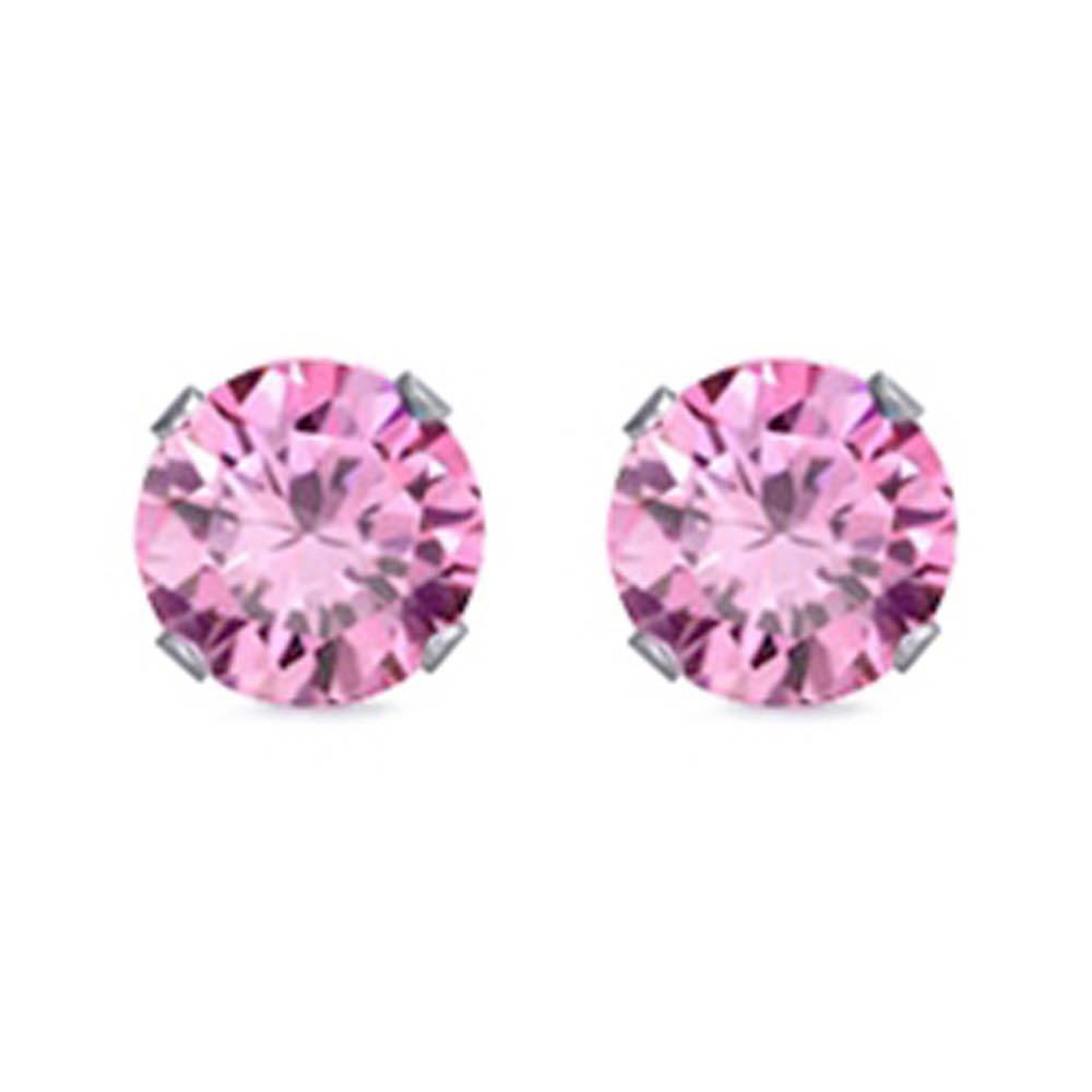 Sterling Silver Rhodium Plated Round Cut Stud Earring Set on Basket Prong Setting with Friction Back Post 10mm