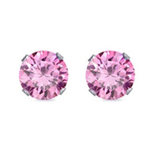 Load image into Gallery viewer, Sterling Silver Rhodium Plated Round Cut Stud Earring Set on Basket Prong Setting with Friction Back Post 7mm