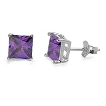 Load image into Gallery viewer, Sterling Silver Rhodium Plated 6mm Princess Cut Cz Stud Earring Set on Basket Prong Setting with Friction Back Post