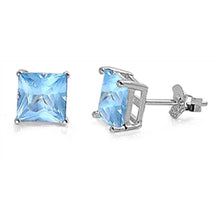 Load image into Gallery viewer, Sterling Silver Rhodium Plated 5mm Princess Cut Cz Stud Earring Set on Basket Prong Setting with Friction Back Post