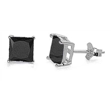 Load image into Gallery viewer, Sterling Silver Rhodium Plated 8mm Princess Cut Cz Stud Earring Set on Basket Prong Setting with Friction Back Post-8mm
