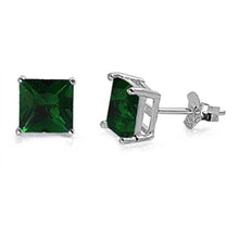 Load image into Gallery viewer, Sterling Silver Rhodium Plated 8mm Princess Cut Cz Stud Earring Set on Basket Prong Setting with Friction Back Post-8mm