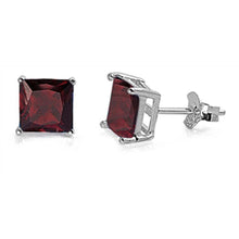 Load image into Gallery viewer, Sterling Silver Rhodium Plated 7mm Princess Cut Cz Stud Earring Set on Basket Prong Setting with Friction Back Post