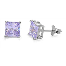 Load image into Gallery viewer, Sterling Silver Rhodium Plated 6mm Princess Cut Cz Stud Earring Set on Basket Prong Setting with Friction Back Post