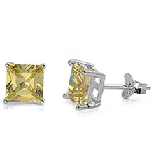 Load image into Gallery viewer, Sterling Silver Rhodium Plated 7mm Princess Cut Cz Stud Earring Set on Basket Prong Setting with Friction Back Post