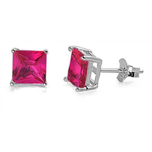 Load image into Gallery viewer, Sterling Silver Rhodium Plated 5mm Princess Cut Cz Stud Earring Set on Basket Prong Setting with Friction Back Post