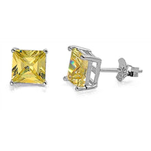 Load image into Gallery viewer, Sterling Silver Rhodium Plated 6mm Princess Cut Cz Stud Earring Set on Basket Prong Setting with Friction Back Post