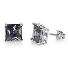 Load image into Gallery viewer, Sterling Silver Rhodium Plated 5mm Princess Cut Cz Stud Earring Set on Basket Prong Setting with Friction Back Post