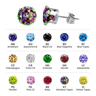 Sterling Silver Colored CZ 3mm Stamping Round Earrings