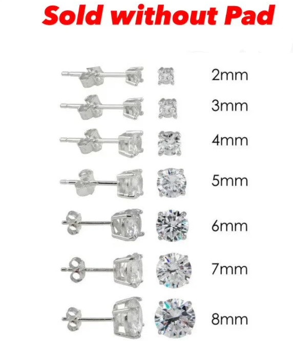 Sterling Silver Rhodium Plated Round Basket Clear CZ Stud Earring (Sold without Pad)